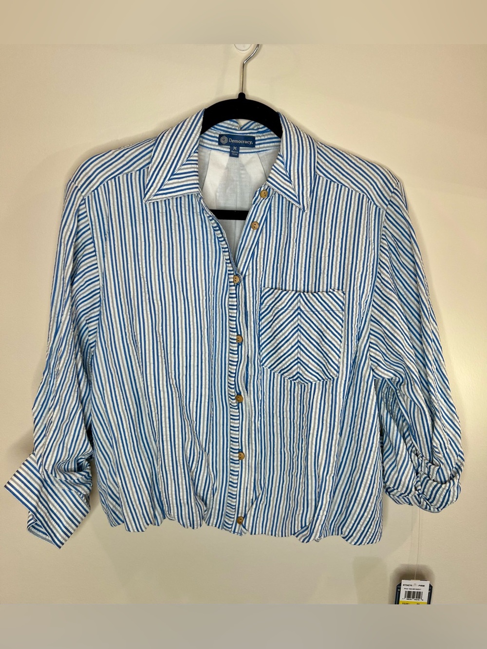 Democracy Womens M Blue White Striped Collared Long Sleeve Button Up Shirt NWT - Picture 2 of 11